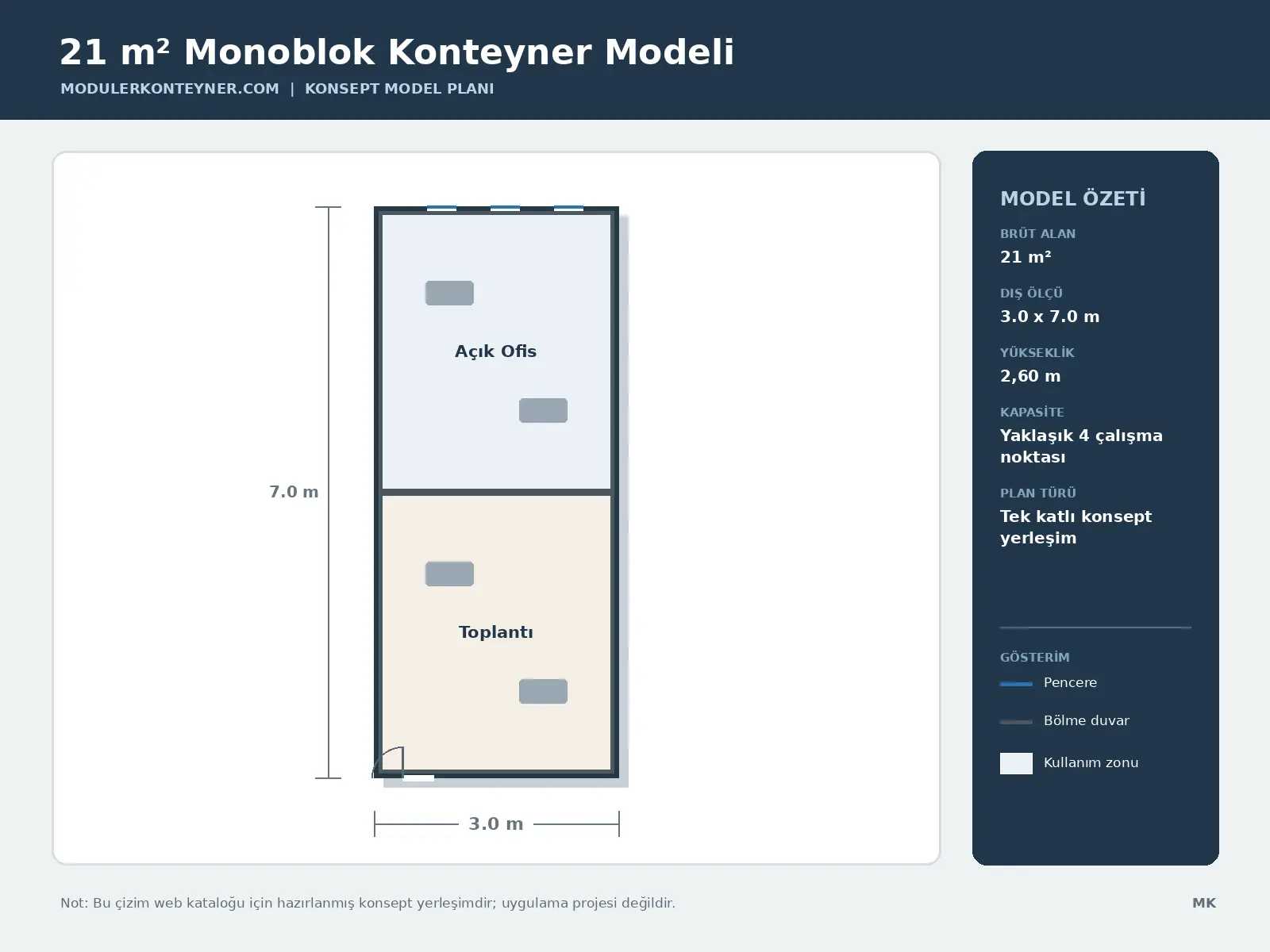 21 m² Monoblok Konteyner Modeli