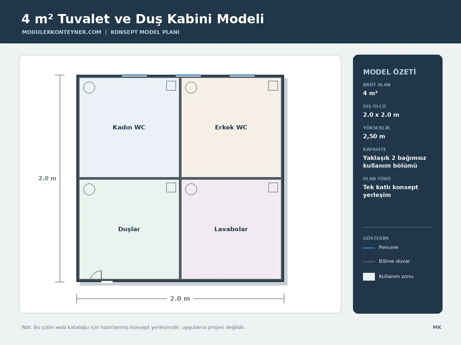 4 m² Tuvalet ve Duş Kabini Modeli
