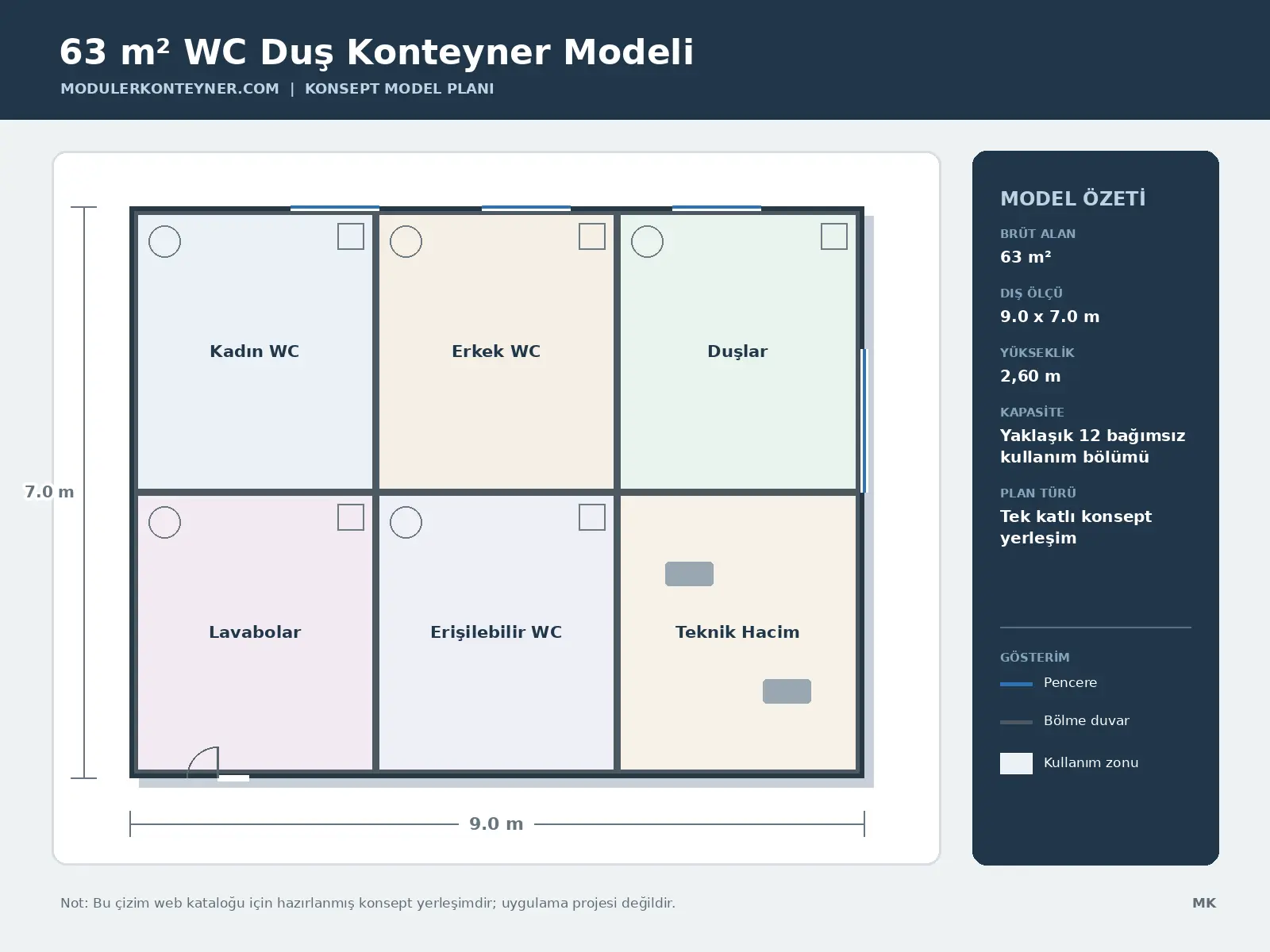 63 m² WC Duş Konteyner Modeli