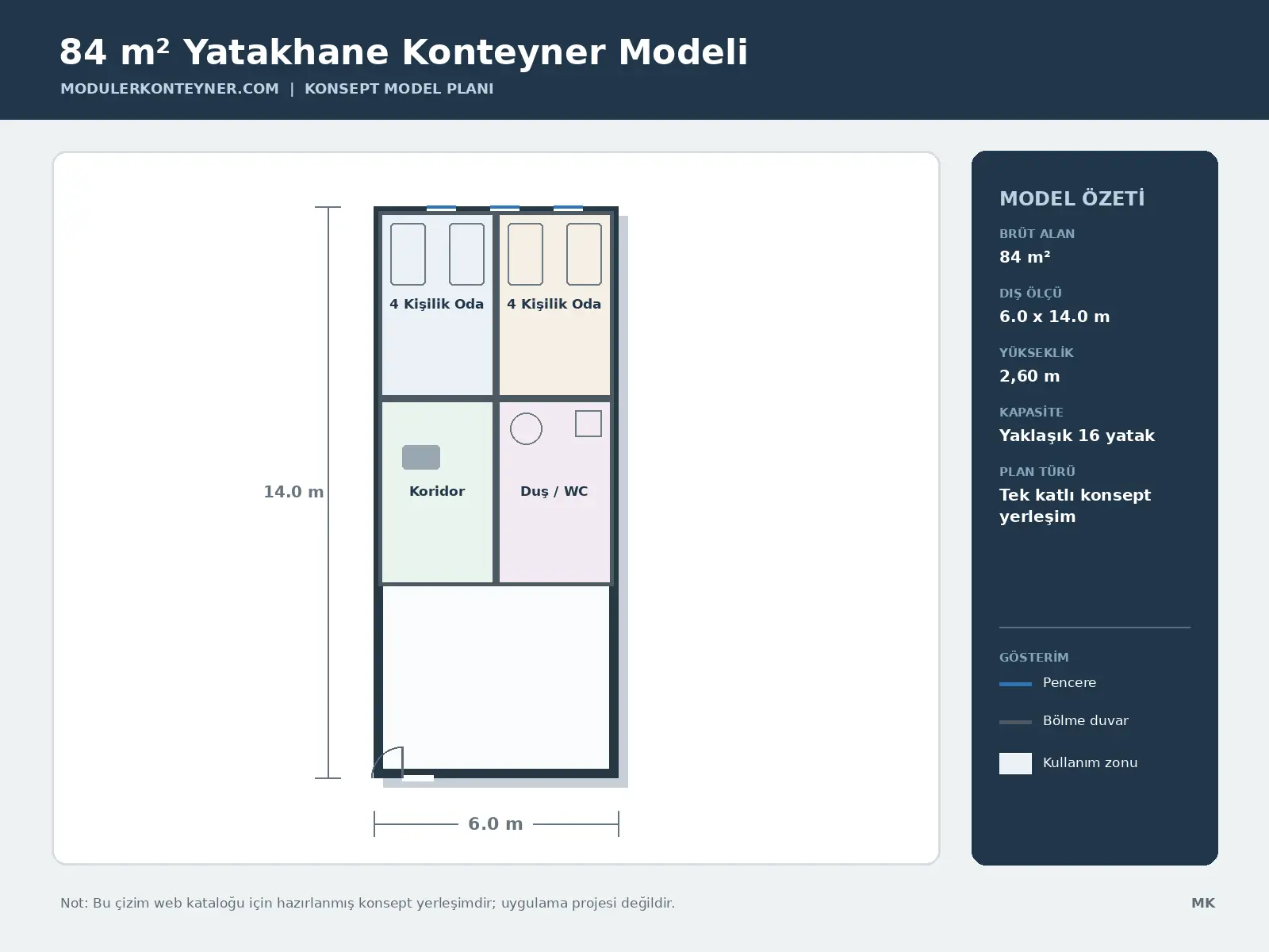 84 m² Yatakhane Konteyner Modeli